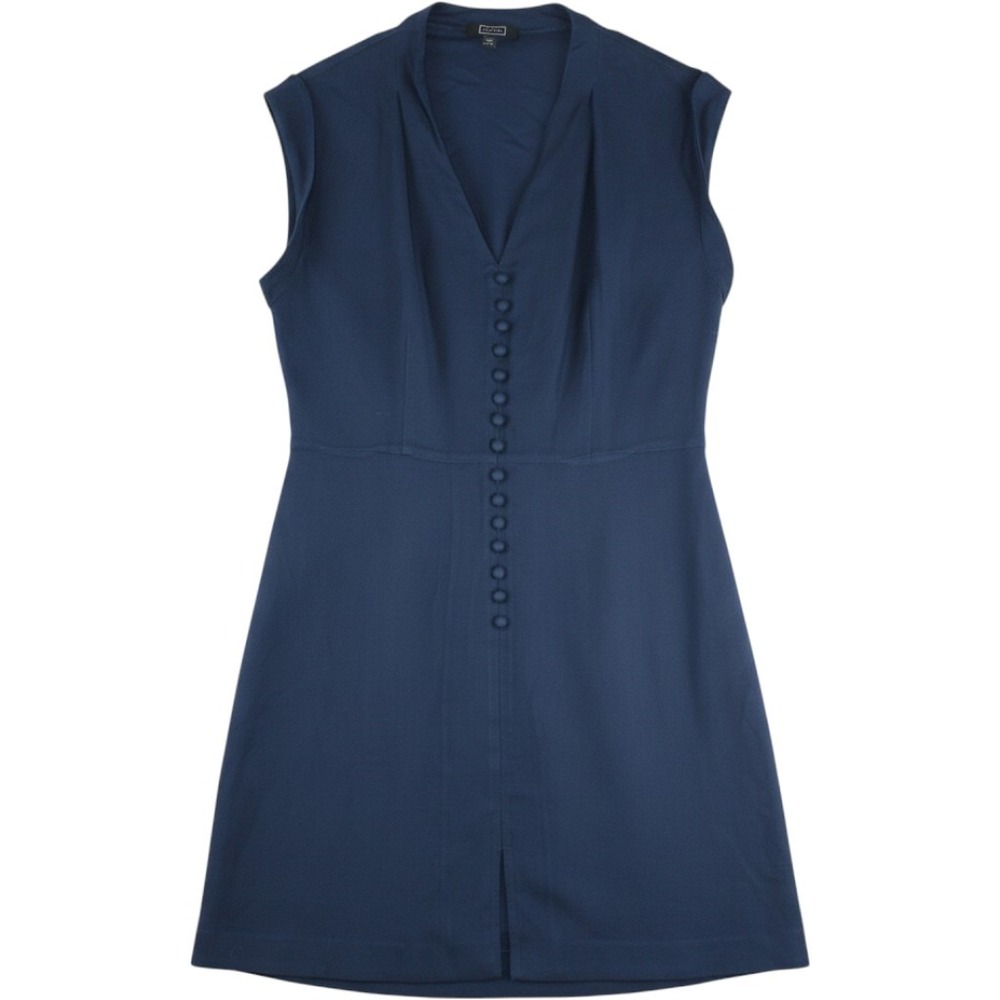 AYR Navy Blue Sleeveless Button Front V-Neck Mini Dress Size L